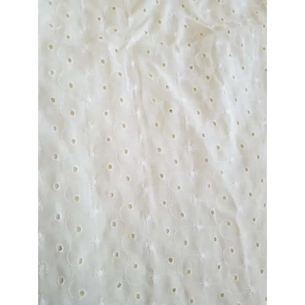 Cottage Core Fabric Shower Curtain Off White Cotton Blend Embroidered Eyelet